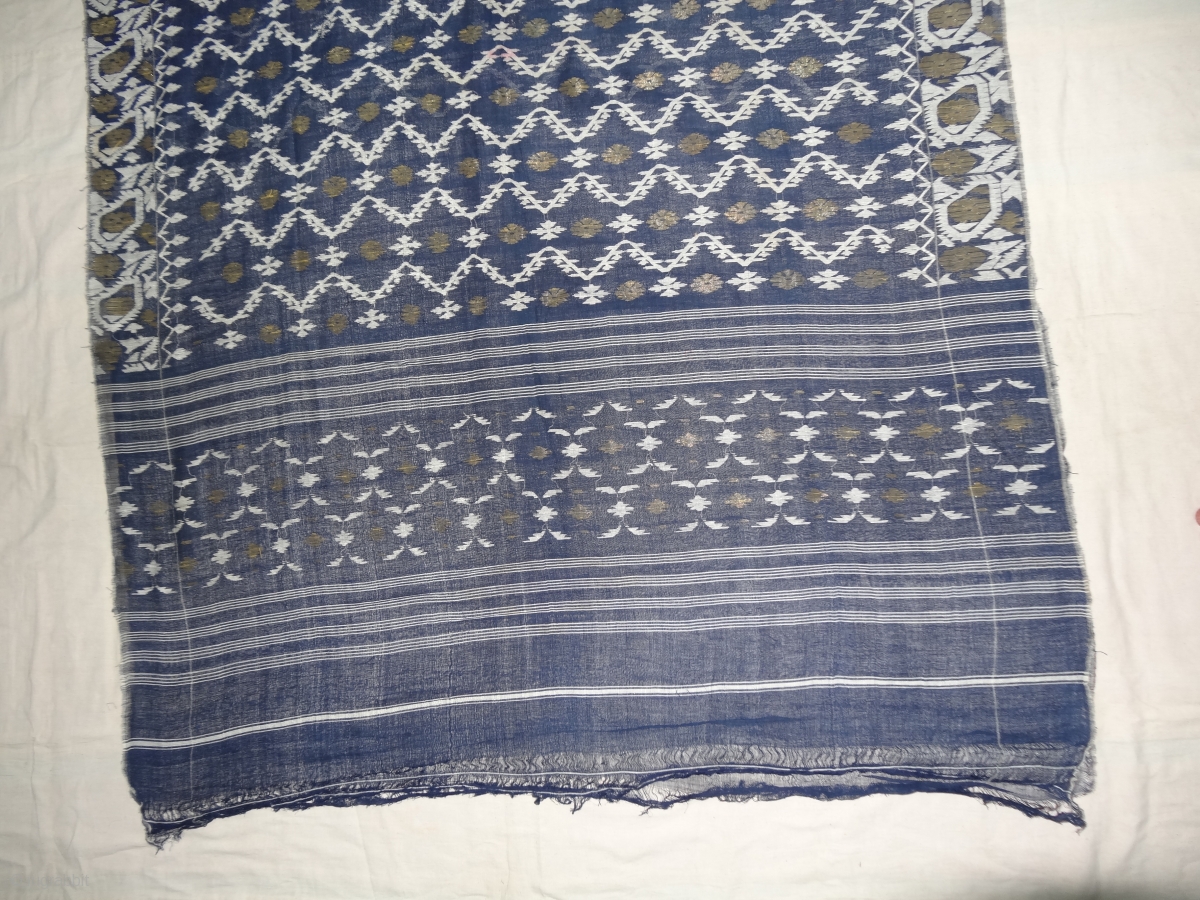 Dhakai Jamdani Saree Indigo blue Natural Colour, Cotton with Real Zari ...