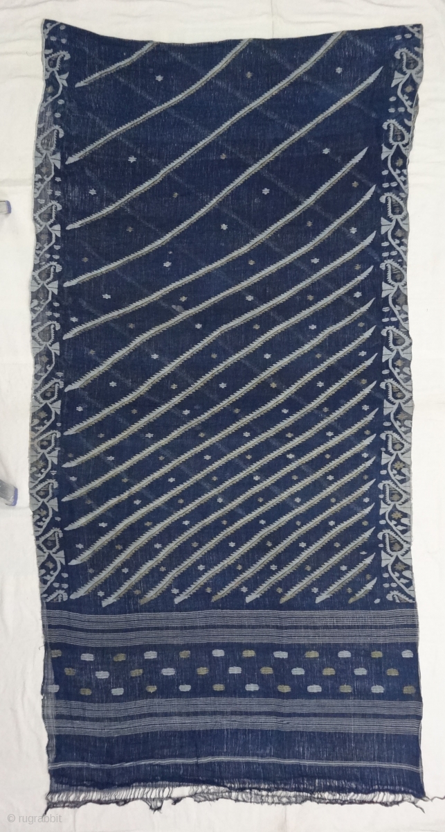 Dhakai Jamdani Saree Indigo blue Natural Colour, Cotton with Real Zari ...