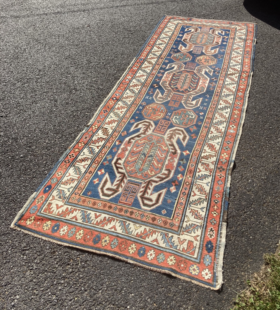Antique Caucasian Talish Rug Runner 3 4 x 9 4 Lenkoran Dragon 