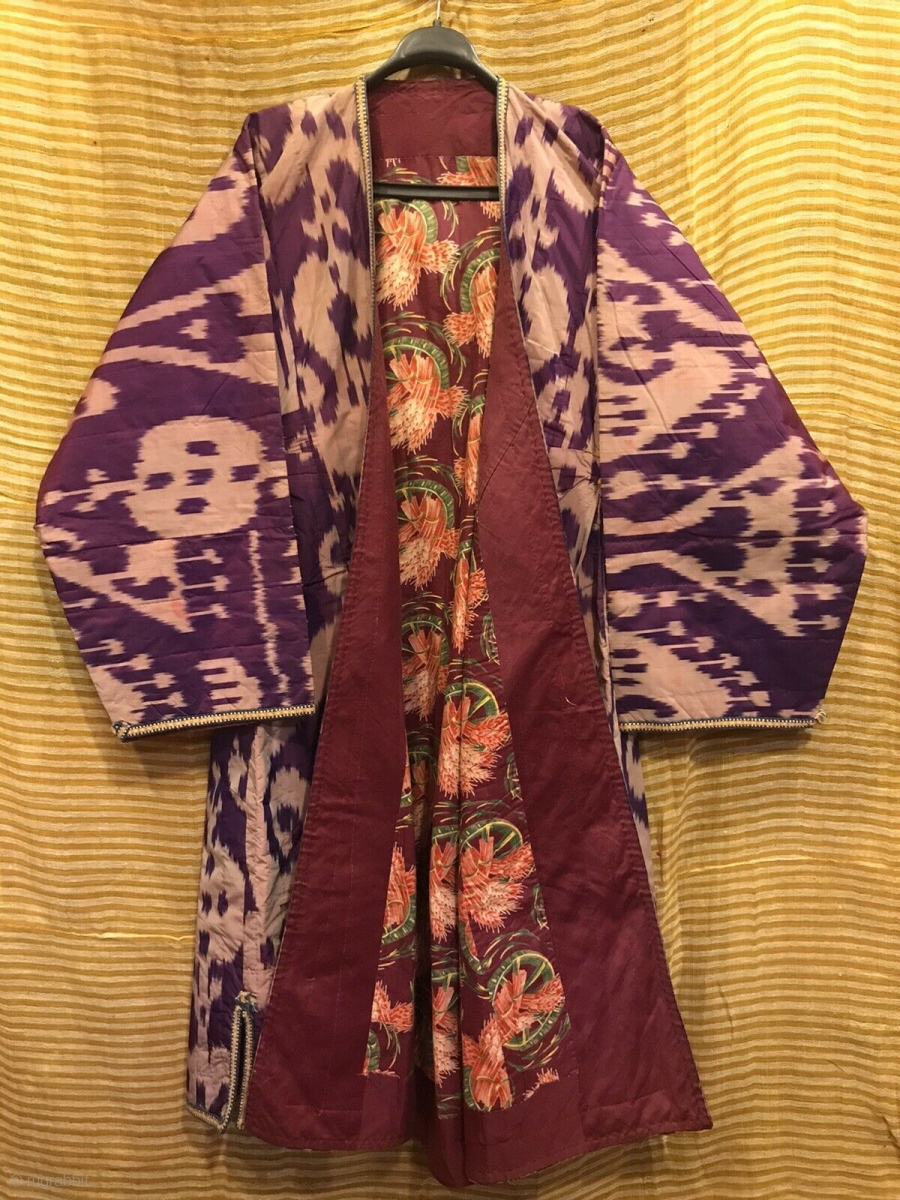 Antique Silk İkat chapan, uzbek hand weaving coat, silk robe caftan ...