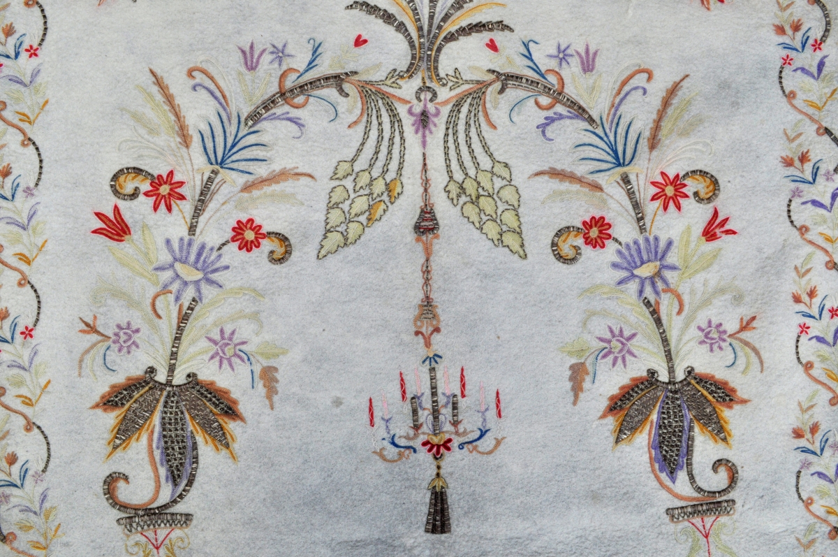 Ottoman Embroidery Prayer rug silk and metal thread on felt usually