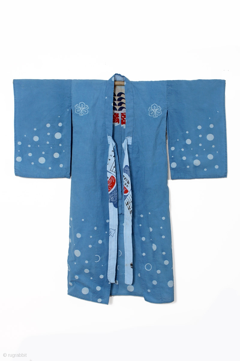 This is a Japanese cotton boy's kimono with elaborately dyed dots, and ...