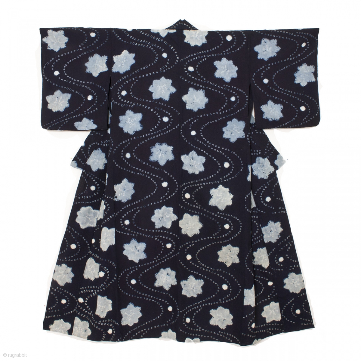 This is a Japanese indigo dyed cotton shibori kimono. A combination of ...