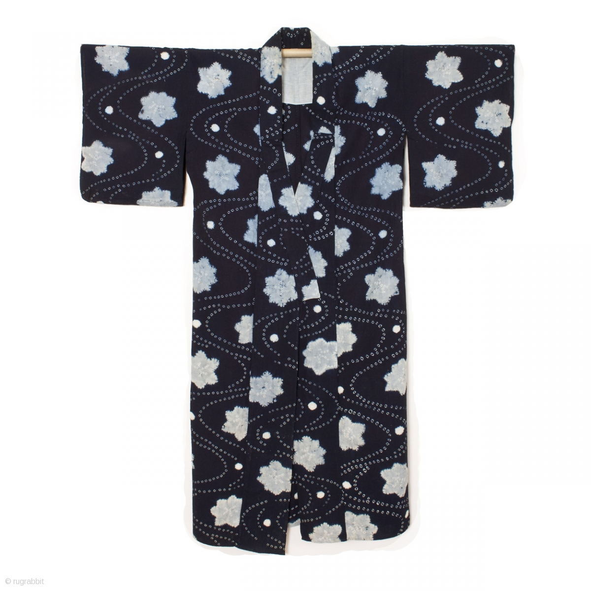 This is a Japanese indigo dyed cotton shibori kimono. A combination of ...