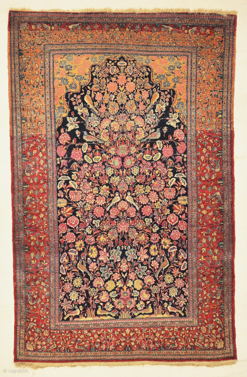 Antique Dabir Kashan Tree of Life Rug The finest hand-knotted and