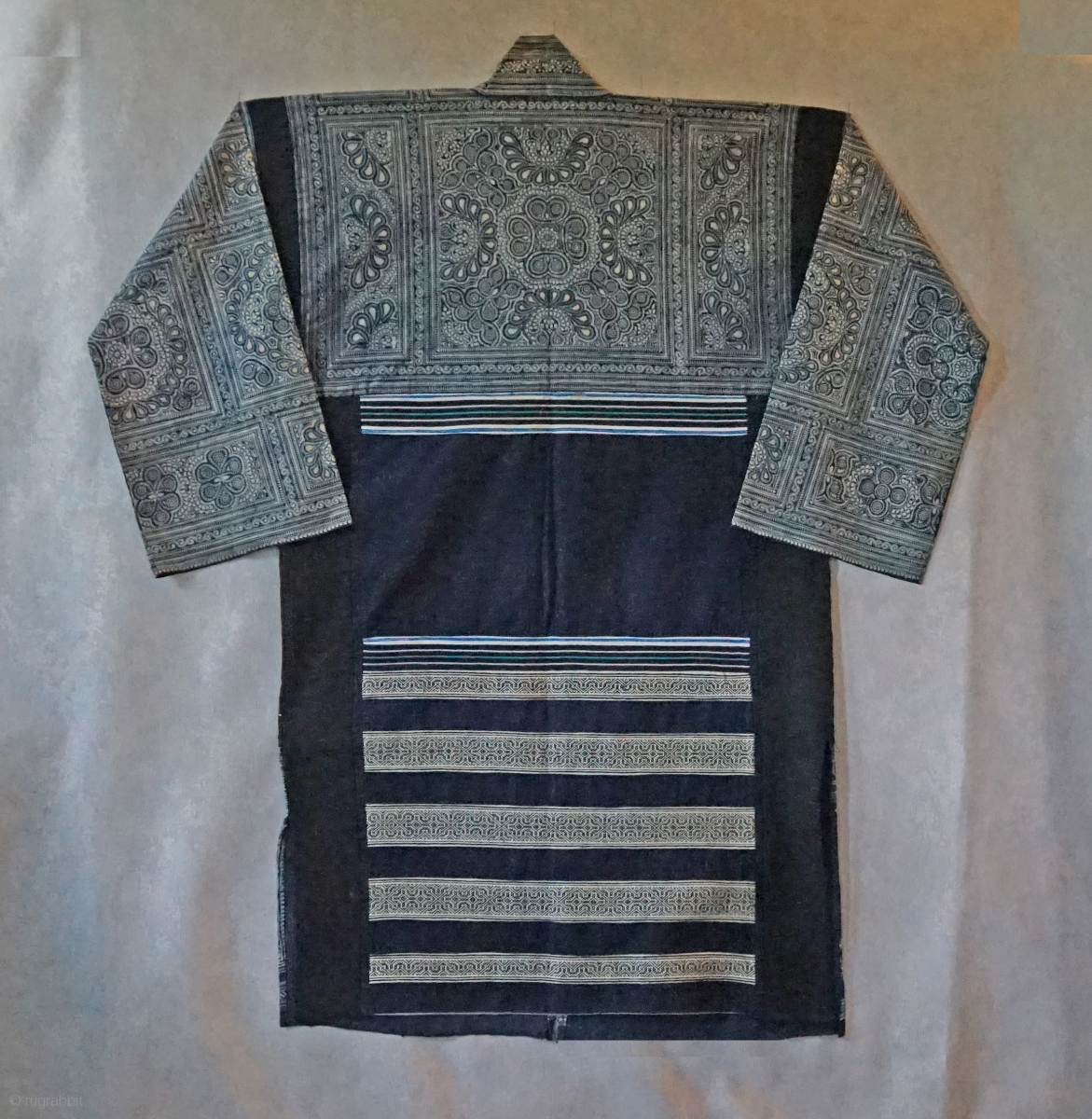 Vintage Chinese Miao Ethnic Minority long jacket... intricate batik ...