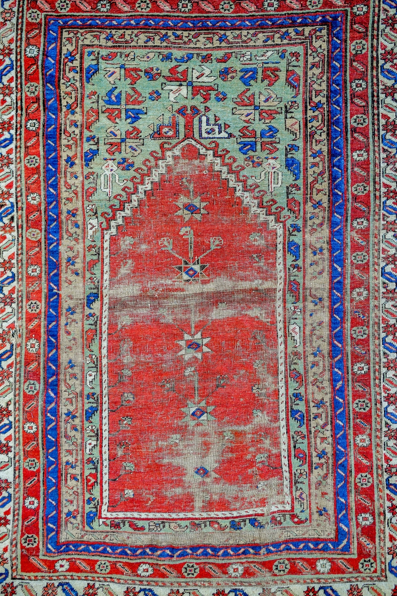 18th C. Ottoman Mudjur Prayer rug. 59 x 43 inches.