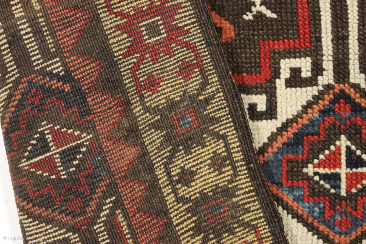 Antique caucasian zakatala ivory ground long rug. Complete and original ...