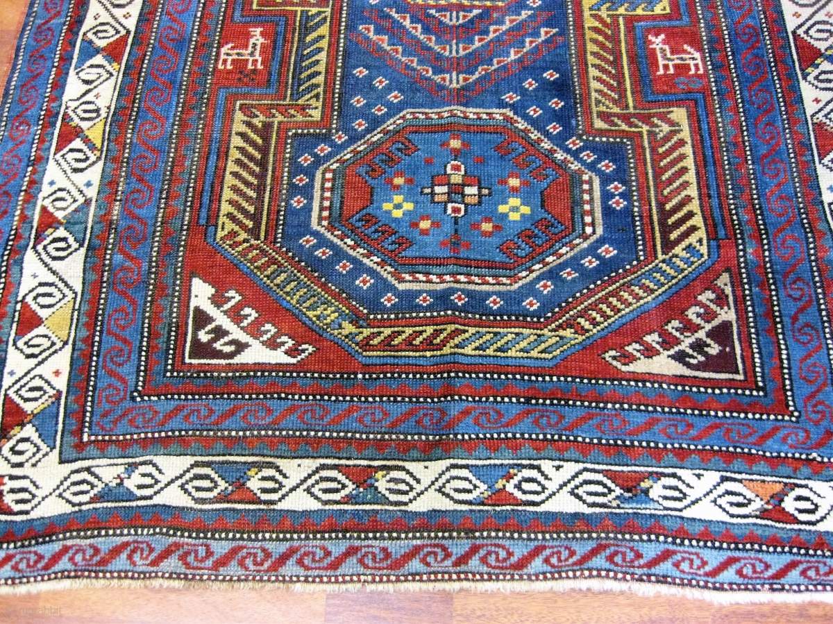 Dated Antique Kazak Caucasian Rug-3117. Antique Kazak rug with key ...