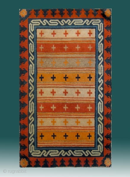 No.R140 * Tibetan Antique prayer Rug (P'ulo-thigma).Size: 61x106cm ( 24 ...