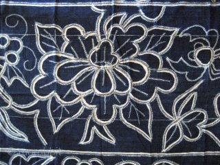 -'SHUI' MINORITY, GUIZHOU PROVINCE,S.W.CHINA,-WAX RESIST BATIK,INDIGO COTTON, CEREMONIAL WALL HANGING.- CIRCA 1950s.
                     