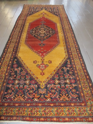 Kurdish Long Rug, 4.00m x 1.51m, dated circa 1910 (1230). Stunning saffron yellow field. Excellent condition. SOLD THANKS               