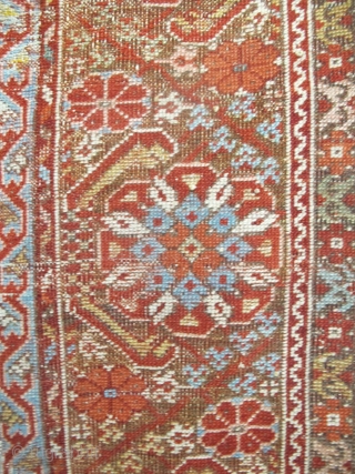 Giordes Prayer Rug, 1.71m x 1.28m, circa 1700, or earlier. Beautifully drawn elements, the design is perfectly balanced. Rare white field, funky spandrels and a really pretty main border. Note the lazy  ...