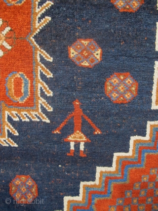 Antique Afshar Rug 1.60m x 1.36m (5'3" x 4'6"), beautiful colours and archaic features. Generally very good condition, with some minor corrosion in the blue field.       