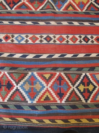 Fine 19th century Caucasian Kilim with very happy colours, 2.85m x 1.49m (9'3" x 4'11").                  