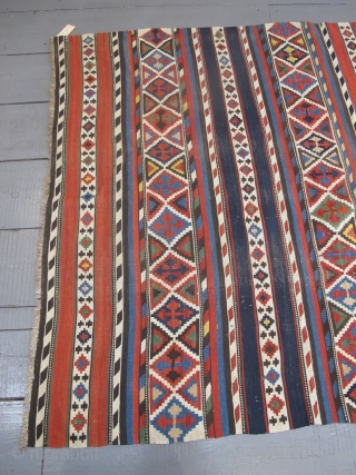 Fine 19th century Caucasian Kilim with very happy colours, 2.85m x 1.49m (9'3" x 4'11").                  