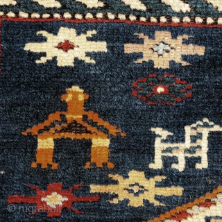 Antique Kuba long rug. Dated 1.904 (AH 1322),  375 x 135cm ( 101,5”x 66”).  
CAUCASIAN
 
This carpet features the appealing “Keyhole Design”. Two of the so-called ‘carnation’ borders, typical of  ...