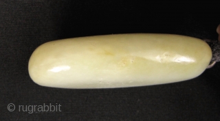 Hetian Jade Pebble Pendant 和田玉: Subtle nephrite “pebble” jade stone with original russet skin highlights, from Xinjiang. It has been polished on one side to achieve symmetry but other then that this  ...