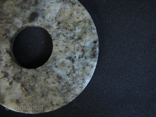 Antique Jade Pendant: Antique Chinese nephrite perforated disc (Bi). Ming Dynasty or earlier. Note enlargement #5 for old cutting lines in center. Free shipping via Hong Kong registered airmail. D: 8.1cm/2.4in and  ...