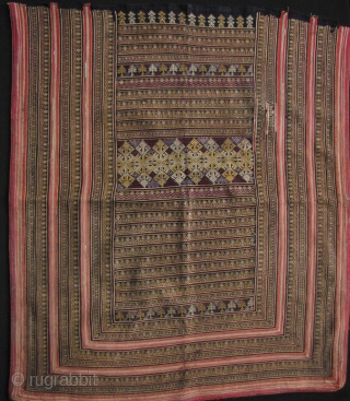 Antique Yao Embroidered Panel: Fine embroidery panel from the Yao, sometimes referred as the Mien, ethnic group from northwest Laos near the Vietnamese border. This piece is the back panel from of  ...