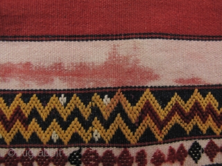 Kachin Skirt: Rare woman’s skirt (pukhang) from the Kachin/Jingpo ethnic group, Northeast Burma. This is two panels with supplementary weft trim on the ends made of dog hair. Mostly natural dye and  ...