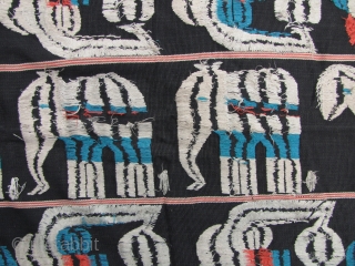 Naga Body Cloth: Old and rare Angami Naga shamilami design, three paneled wrap woven by the Meitei of the Manipur State of India and used as a trade/tribute cloth to the Nagas.  ...