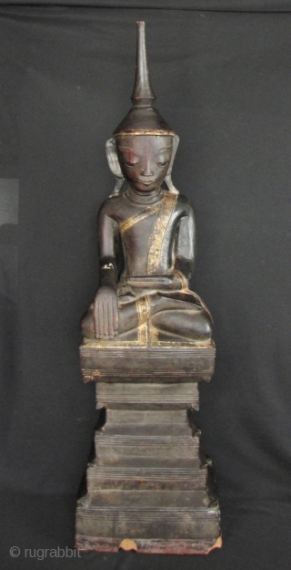 Late 19th century, large, Shan/Tai Yai Buddha. There is a crack on the shoulder and arm, a couple of chips on the base and minor loss to lacquer- but over all this  ...