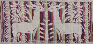 Lao Wall Hanging: Good old textile from Laos with a “void” silhouette deer pattern . The colored threads are silk, while the field and border are all handspun cotton, the border may  ...