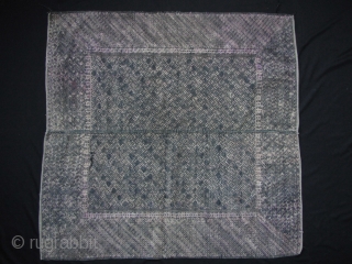 Antique Zhuang Childs Blanket: Very rare antique, circa early 20th century supplementary weft silk floss embroidered, on a natural indigo dyed base of hand spun cotton thread, child’s blanket from the Zhuang  ...