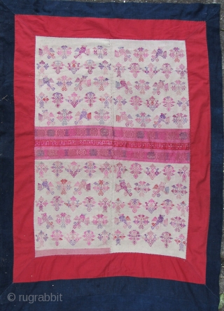 
Maonan Wedding Blanket: Fine old all hand spun and hand woven wedding blanket from the tiny Maonan minority group in Guangxi and Guizhou province, circa 1940 to 1960. This piece a very  ...
