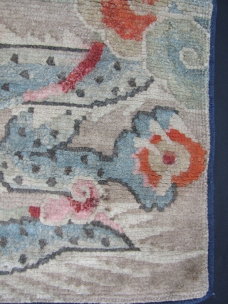 Tibetan Dragon Rug: Rare and wonderfully composed late 19th to early 20th century rug fragment. All wool pile, warp and weft with mostly natural dyes. A few small areas of missing pile  ...