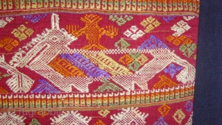 Tai Daeng weaving, Silk supplementary weft with silk embroideries.    1.04 x 0.64 M.   Tai Daeng Minority group Laos and Thailand.

late19th Century.       