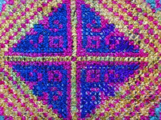  187 
Silk embroidery on hand made hand spun cotton fabric. 
Khotan
East Turkestan.
Late 19 century.
146 x 38 CM
               