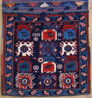 Antique Caucasian Khorjin woven in Kuba, some synthetic orange dye, size:1.20x0.48m, 3'11"x1'7".                     