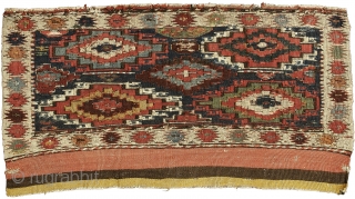 Sumak mafrash front panel, Shahsavan Confederacy , Boz Qush mountains, Hashtrud-Miyaneh region , Northwest Persia, Circa 1870, 54 x 98 cm (21.5 x 38.5 in.) 

Knot count:	23 wrapping wefts/inch.
Colours:	coral pink, maroon, apricot,  ...