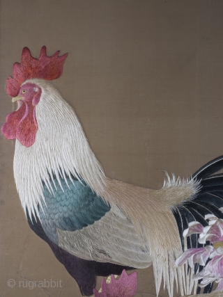 Exceptional Framed Meiji Embroidery

A large framed embroidery from Meiji Japan (1868 - 1912) featuring a family of hens amongst Peonies, the expert use of negative space making it reminiscent of the best Kacho-e woodblock prints.

An  ...