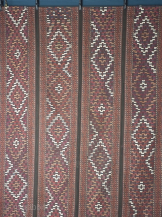 Antique Ersari Flatweave Tribal Rug

Large and decorative Turkoman tribal rug probably Turkmenistan, circa 1870. 
280 cm x 170 cm. (110 inch x 67 inch). Wool on wool with additional pattern forming wefts of Zilli weave in  ...