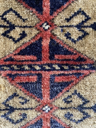 Small Anatolian Kozak rug (thanks John Bakti) with deep natural colors and glossy wool. Three humanoid figures in the border (1 in upper, two in lower). Tribal pattern (similar examples have been  ...