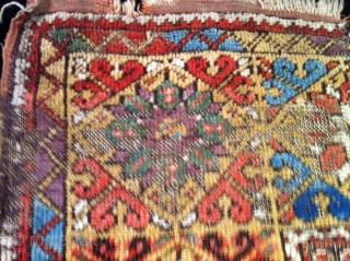 mid 19th century central Anatolian  mujur rug rough condition but great color size 46"X58"                  