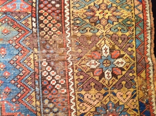 mid 19th century central Anatolian  mujur rug rough condition but great color size 46"X58"                  