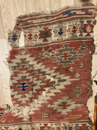 Antique Anatolian Konya Village Kilim Fragment                           