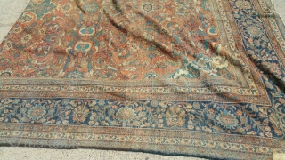 Antique mahal palace size 14 x 21 solid rug very floppy have old patches  clean rug can send more picture            