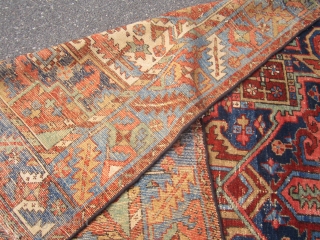 amazing antique Karaja super beautiful border design huge colorful anchor 8' x 10' 8" solid rug scattered wear worn ends clean no dry rot ready to go. SOLDDDDDDDDDDDDDDDD     