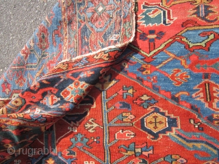 antique karaja heriz oriental rug measuring 7' 11" x 11' great condition couple of minor issue as shown solid rug great even low pile  clean no pets and no stain 2300  ...