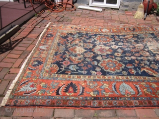 heriz rug measuring 7' 2" x 10' 5" good colors worn area and repair and one patch as shown no dry rot no pets $625 plus shipping SOLDDDDDDDDDDDDDDDDDDDDDDD     