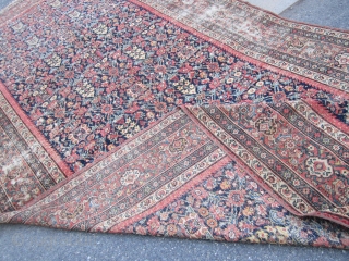 large antique mahal gallery size 7' 3" x 16' 1" solid rug no dry rot worn, one end has some holes as shown good looking rug easy repair rare size no pets  ...