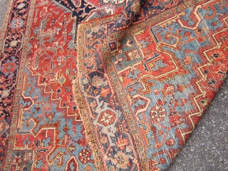 great antique heriz rug measuring 8' 8" x 11' 6" solid rug some wear nothing major ends need to be secured great colors no pets and no smoke great value everything sells  ...