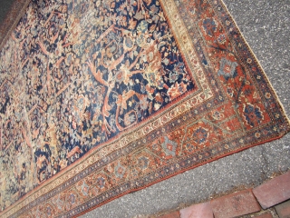 distressed antique persian mahal rug 9' 8" x 16' 7" complete rug has patches in the back only one is repair the others are just reinforcement the rug needs cleaning came from  ...