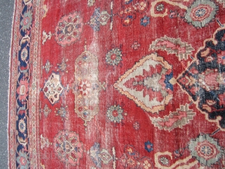 antique turkish sivas oriental rug great distressed condition complete rug both ends and sides are good no holes no dry rot clean rug 10' 3" x 13' 7" cheap money huge profit  ...