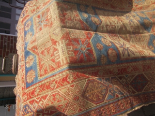 great survivor antique kazak 4' x 7' 2" beautiful natural colors and great design solid worn rug shabby chick              